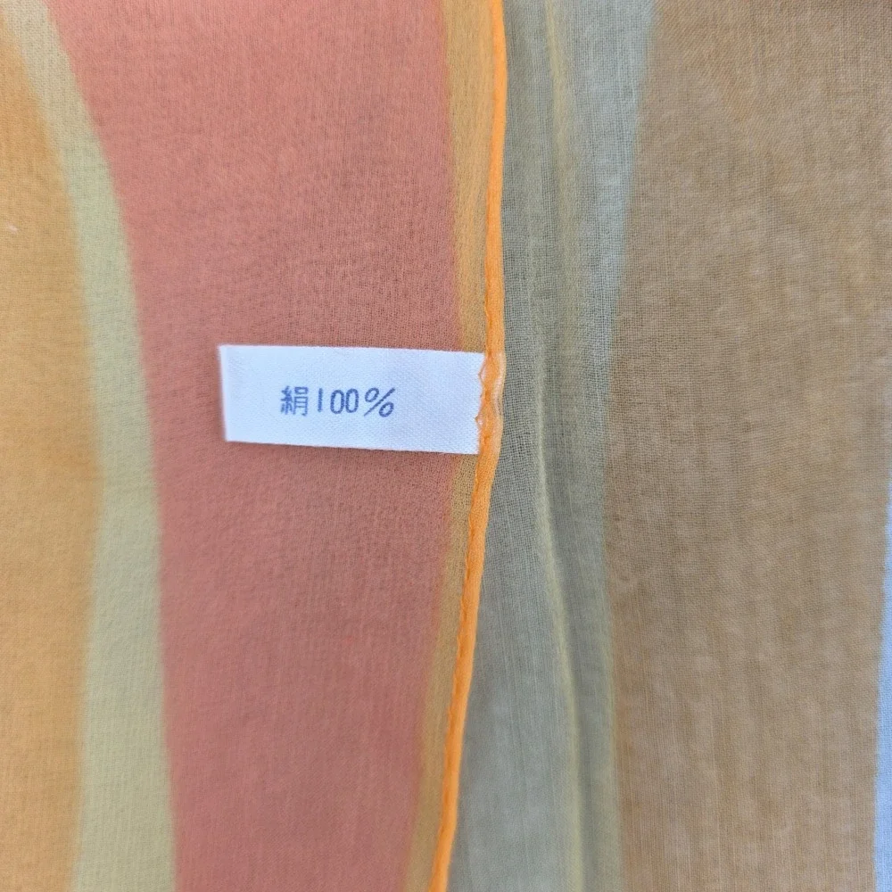 Vintage 100% Silk Sheer Square Scarf Set 2 Orange Wavy Blue Geometric Japan